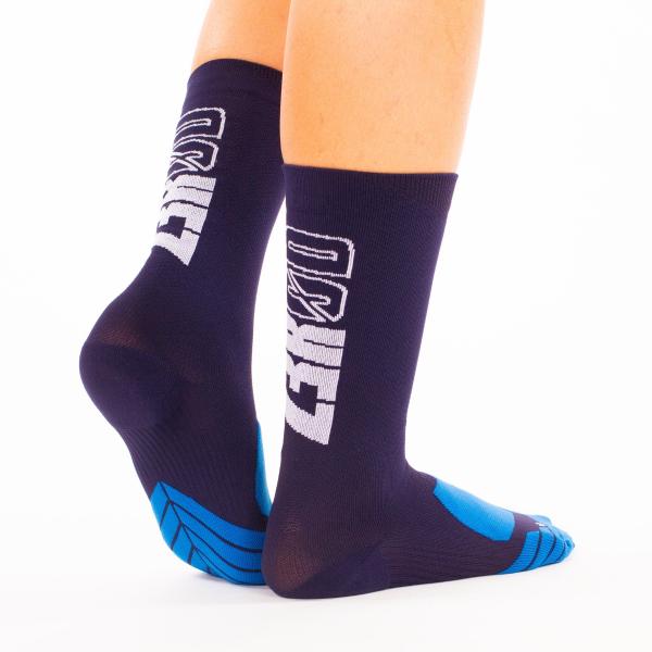 Z3R0D - Chaussettes hautes bleu marine avec logo noir pour la course à pied et le vélo. 