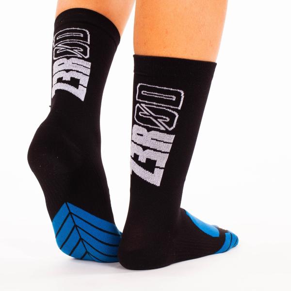 Z3R0D - black high socks with black logo for running, cycling and triathlon training or races.