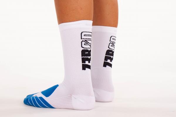 Z3R0D - white high socks with black logo for running, cycling and triathlon training or races.