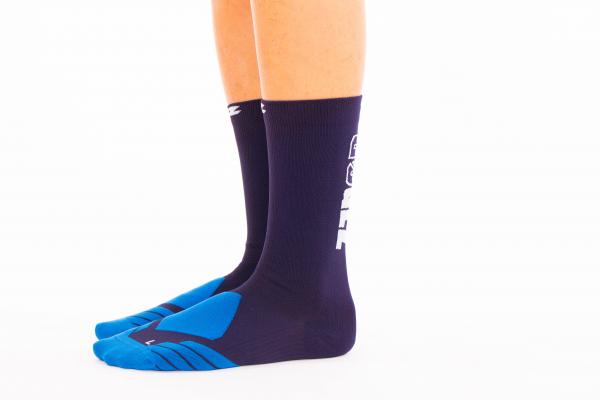 Z3R0D - Chaussettes hautes bleu marine avec logo noir pour la course à pied et le vélo. 