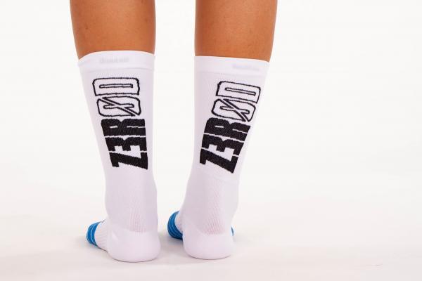 Z3R0D - white high socks with black logo for running, cycling and triathlon training or races.