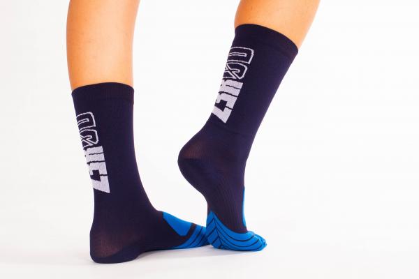 Z3R0D - Chaussettes hautes bleu marine avec logo noir pour la course à pied et le vélo. 