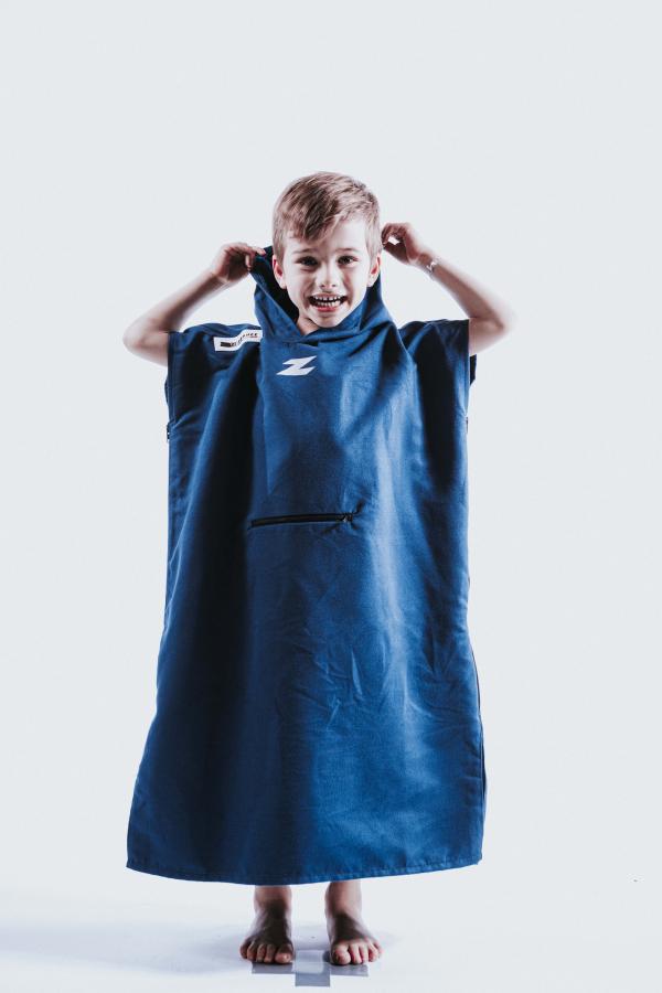 Poncho de natation et serviette de bain bleu marine taille enfant | Z3R0D